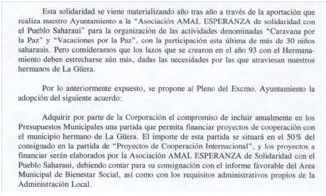 Acuerdo municipal por el que se dota económicamente el Hermanamiento